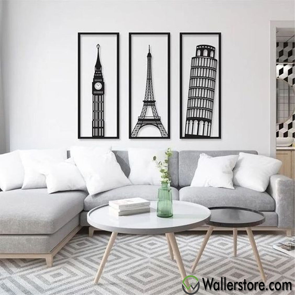 3 Pcs Eiffel Tower Wooden Wall Art
