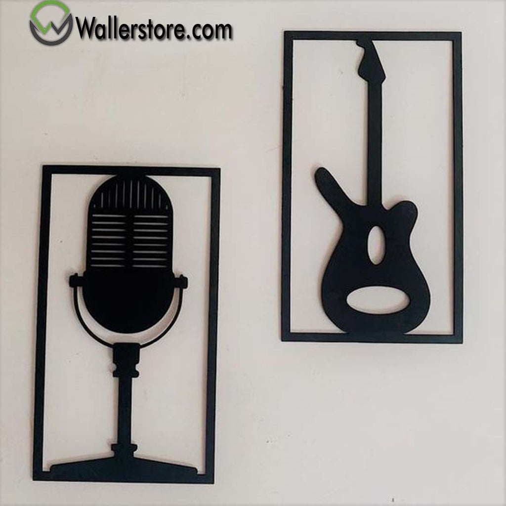 2PCS GUITAR AND MIKE WALL HANGING