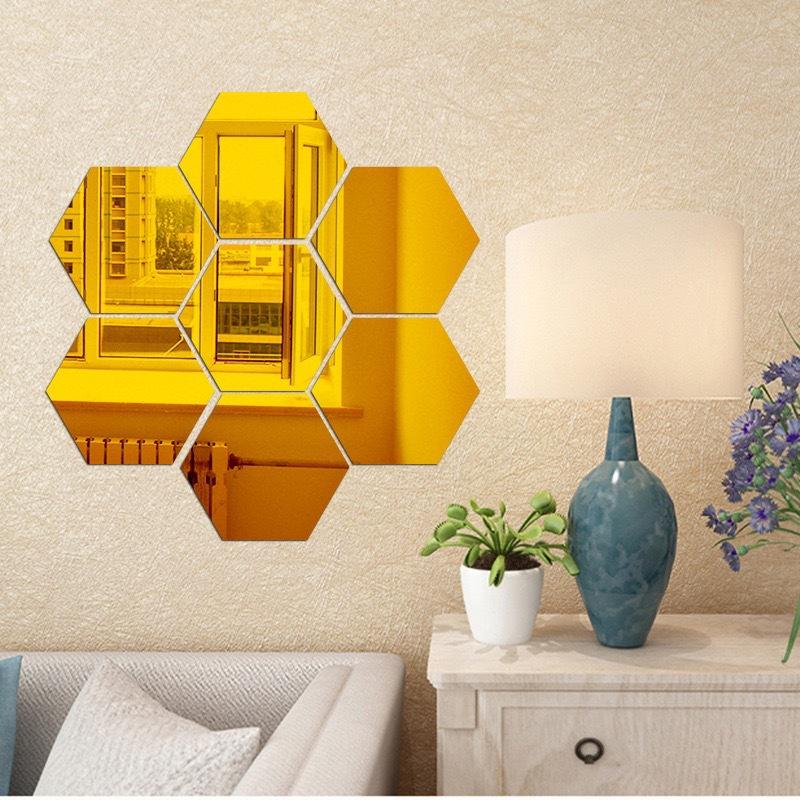 7X Acrylic Hexagon wall decor Mirror (Gold)