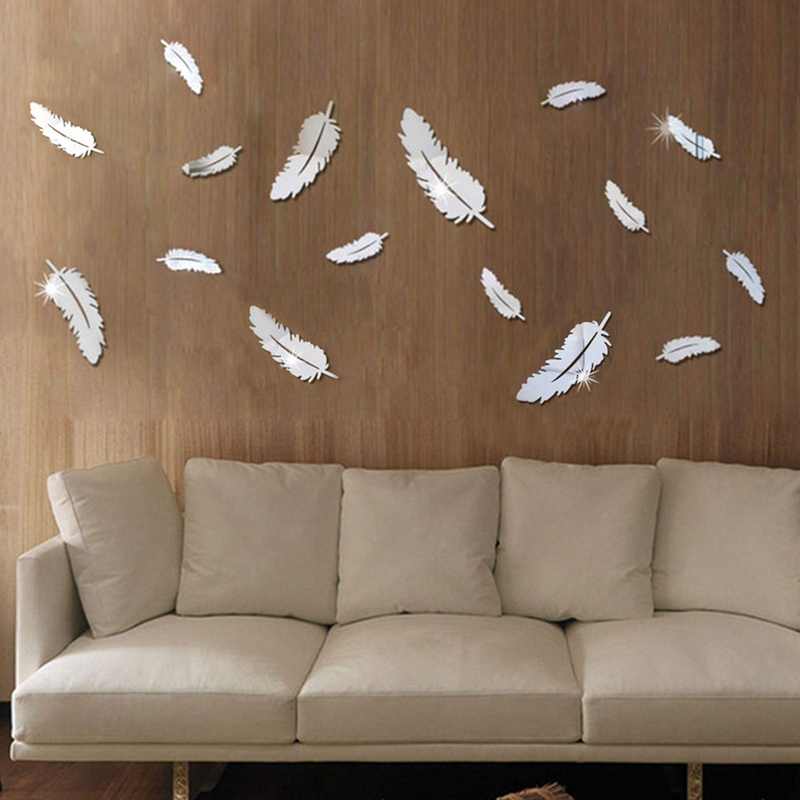 Feather Shape Mural Decals - Silver